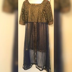 4 piece front open dress with dopatta trouser